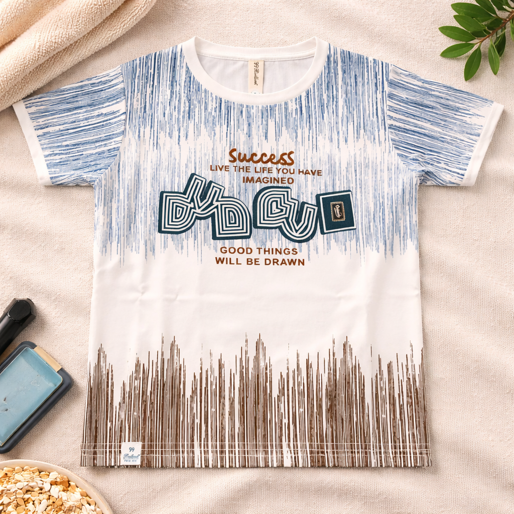 99 BALLON Boys Blue Printed Cotton T-Shirt | Stylish Casual Graphic Tee | Age 4–12 Years