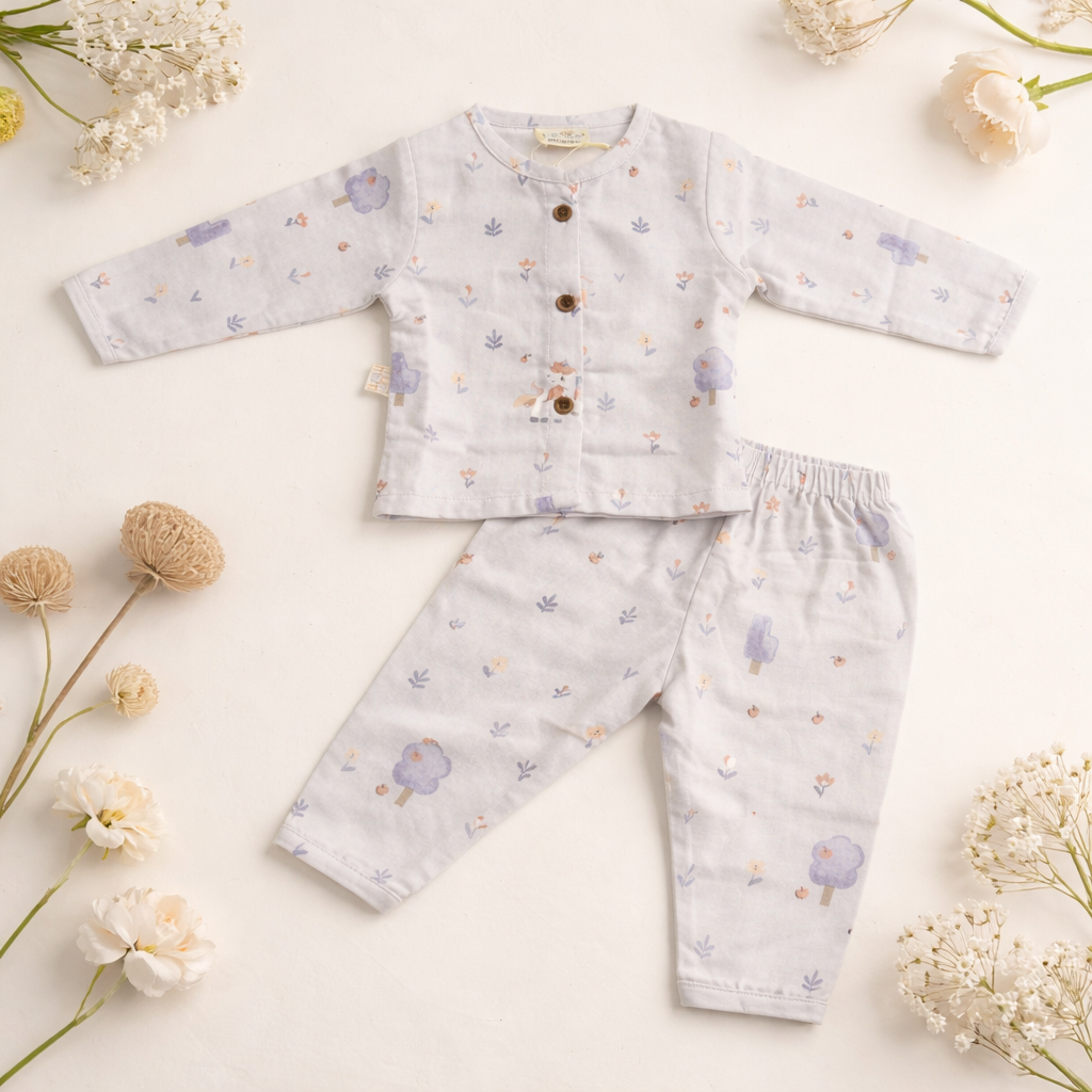 NUM NUM Baby Girl Purple Night Suit Set (NB to 9 Months) – Soft Cotton Full Sleeve Top & Bottom Sleepwear