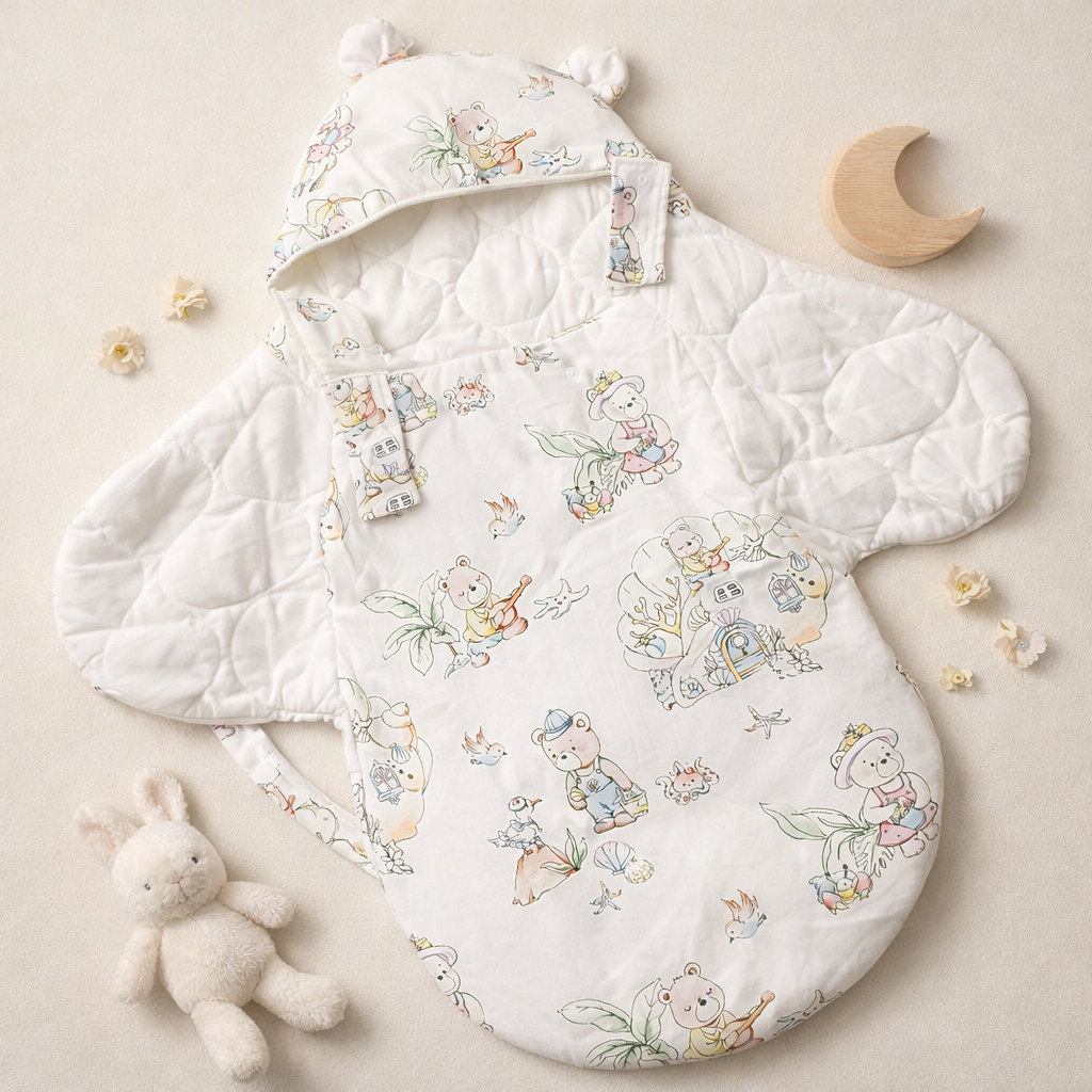 SMILE BABY New Born Carry Nest – C.GREEN | Soft & Cozy Baby Sleeping Bag with Hood