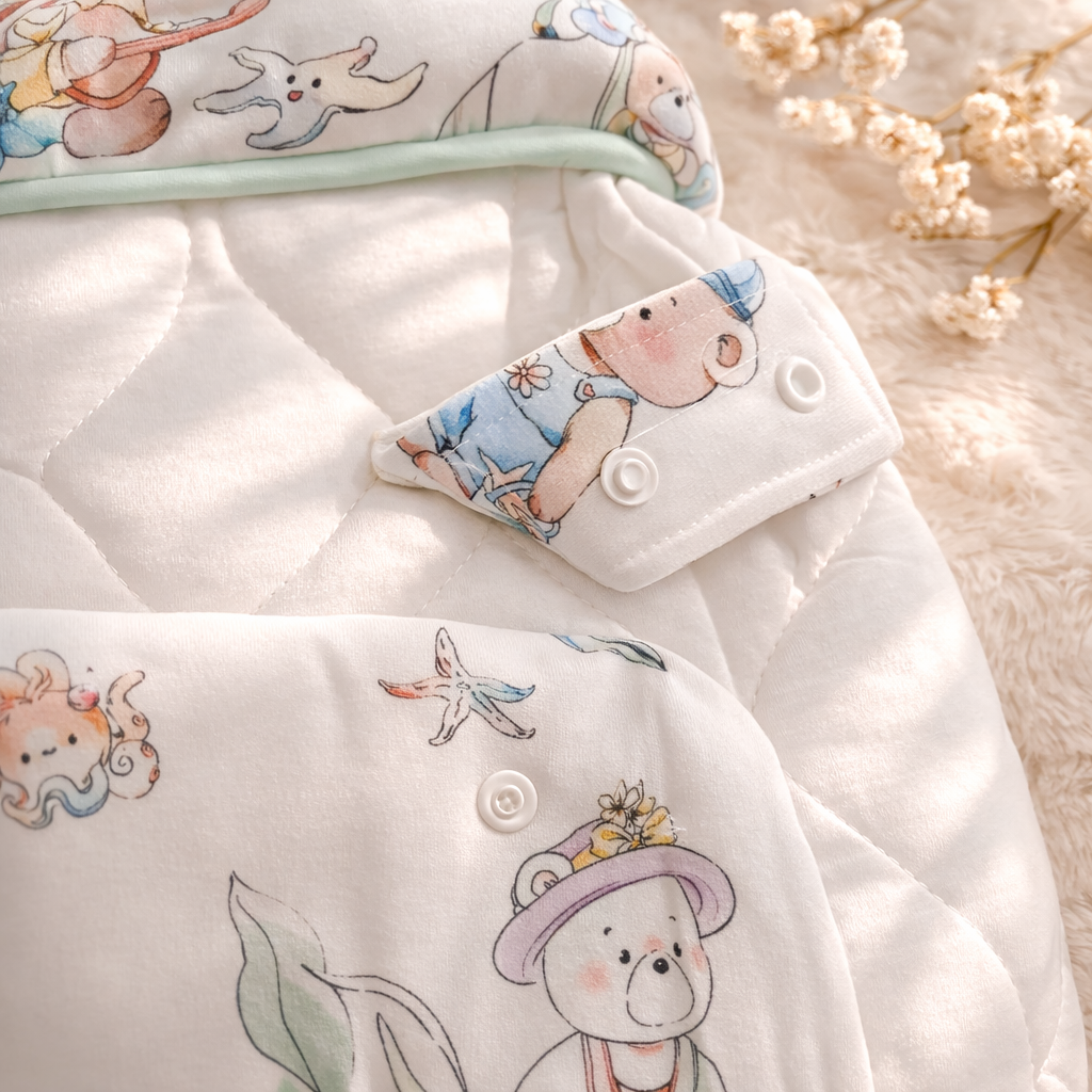 SMILE BABY New Born Carry Nest – BLUE | Soft Quilted Baby Sleeping Bag with Hood