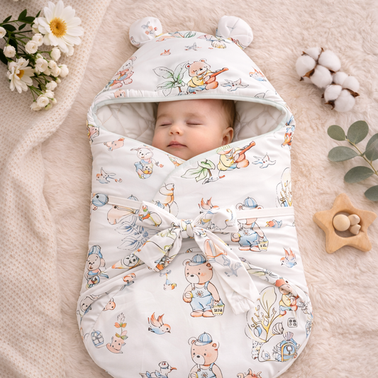 SMILE BABY New Born Carry Nest – C.GREEN | Soft & Cozy Baby Sleeping Bag with Hood