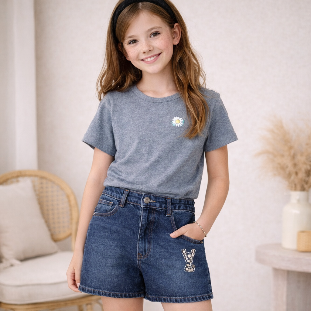 LOVEKINS Girls Blue Denim Shorts with Rhinestone Detail (6 Months – 14+ Years)
