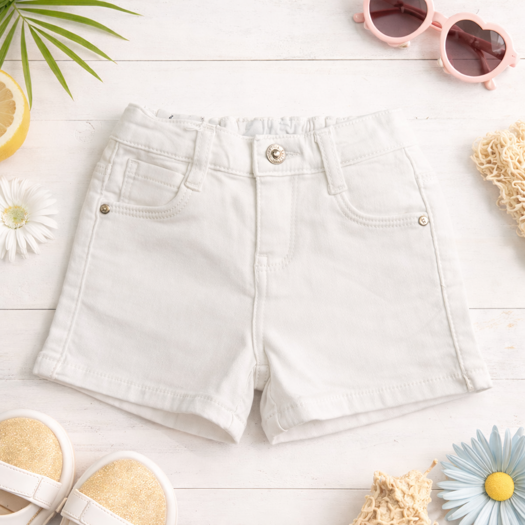 LOVEKINS Girls White Denim Shorts | Soft Stretch Summer Shorts for Kids | Casual Fashion Shorts for Girls | 18 Months – 6 Years