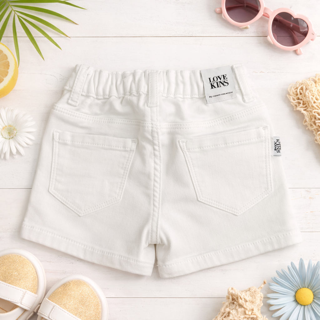 LOVEKINS Girls White Denim Shorts | Soft Stretch Summer Shorts for Kids | Casual Fashion Shorts for Girls | 18 Months – 6 Years