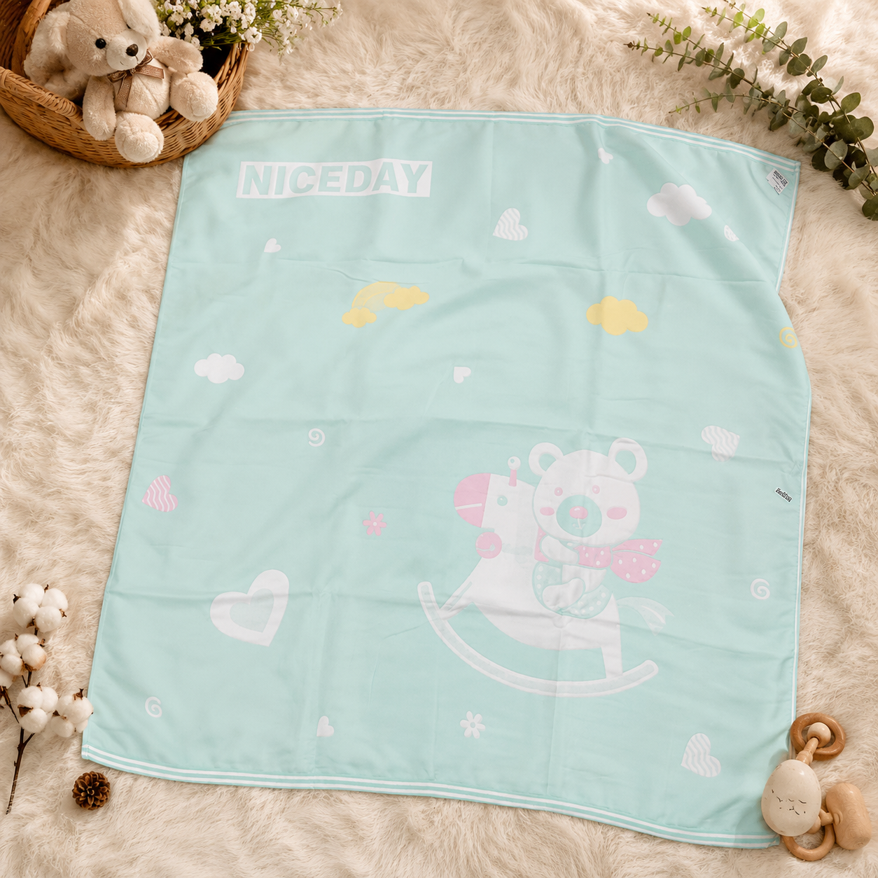 SMILE BABY Premium Baby Blanket 110x110 cm – Ultra Soft Printed Newborn Blanket for Infants & Toddlers | Blue, Green, Orange & Purple Designs