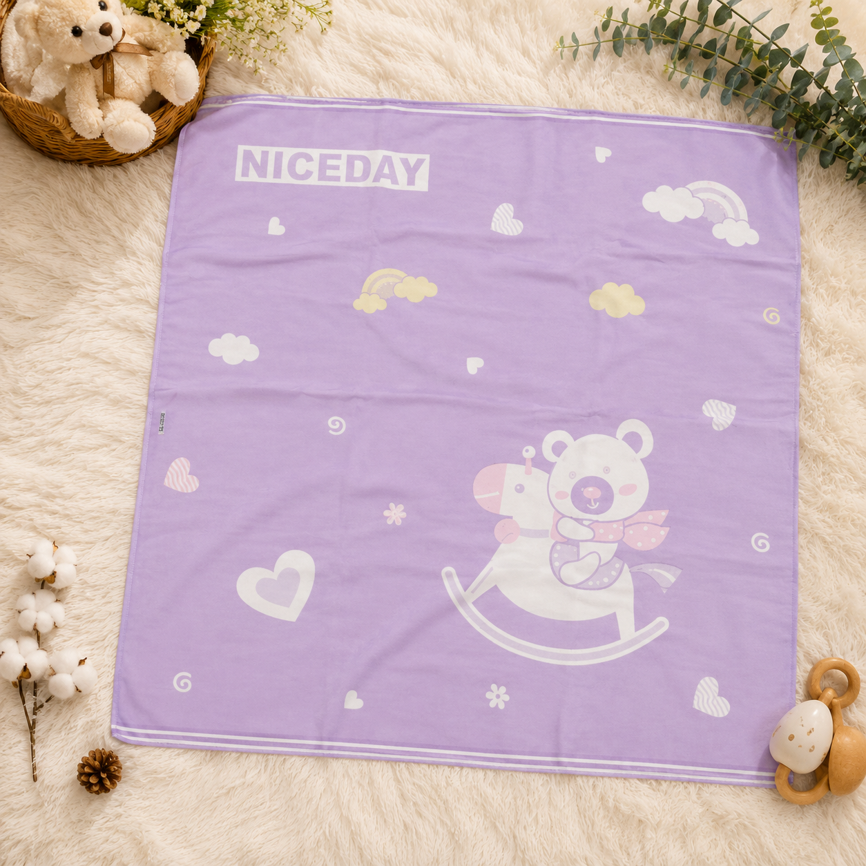 SMILE BABY Premium Baby Blanket 110x110 cm – Ultra Soft Printed Newborn Blanket for Infants & Toddlers | Blue, Green, Orange & Purple Designs