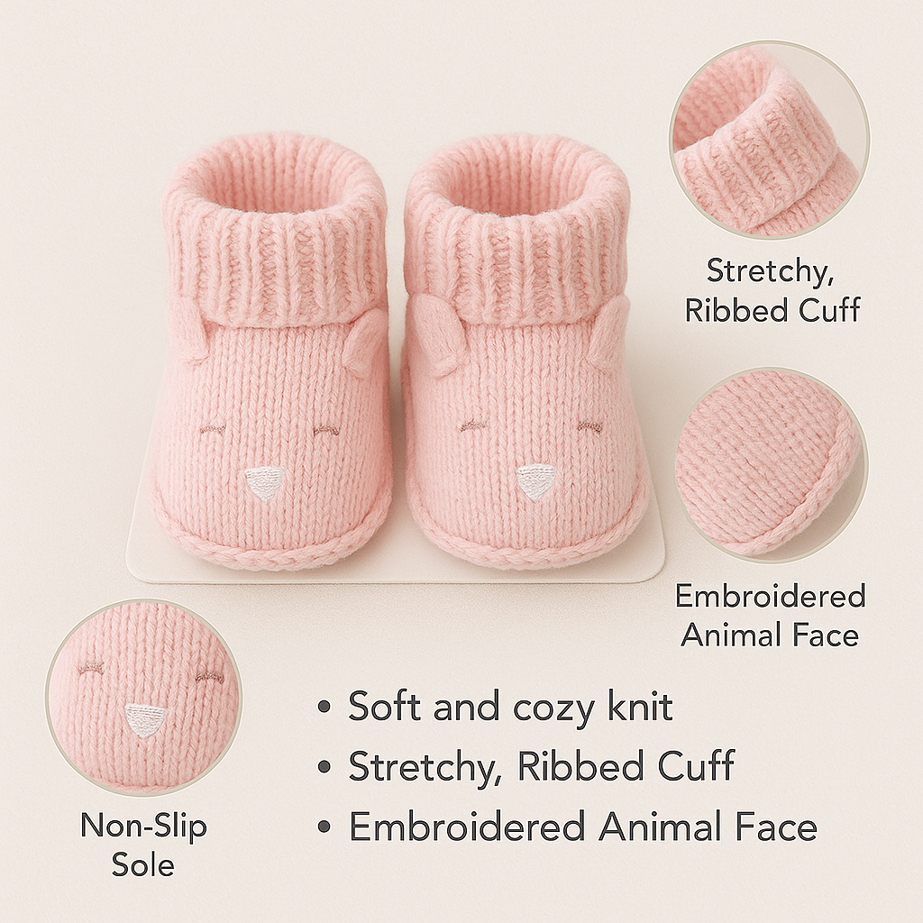 Soft Pink Knitted Baby Booties – Warm & Adorable Winter Footwear