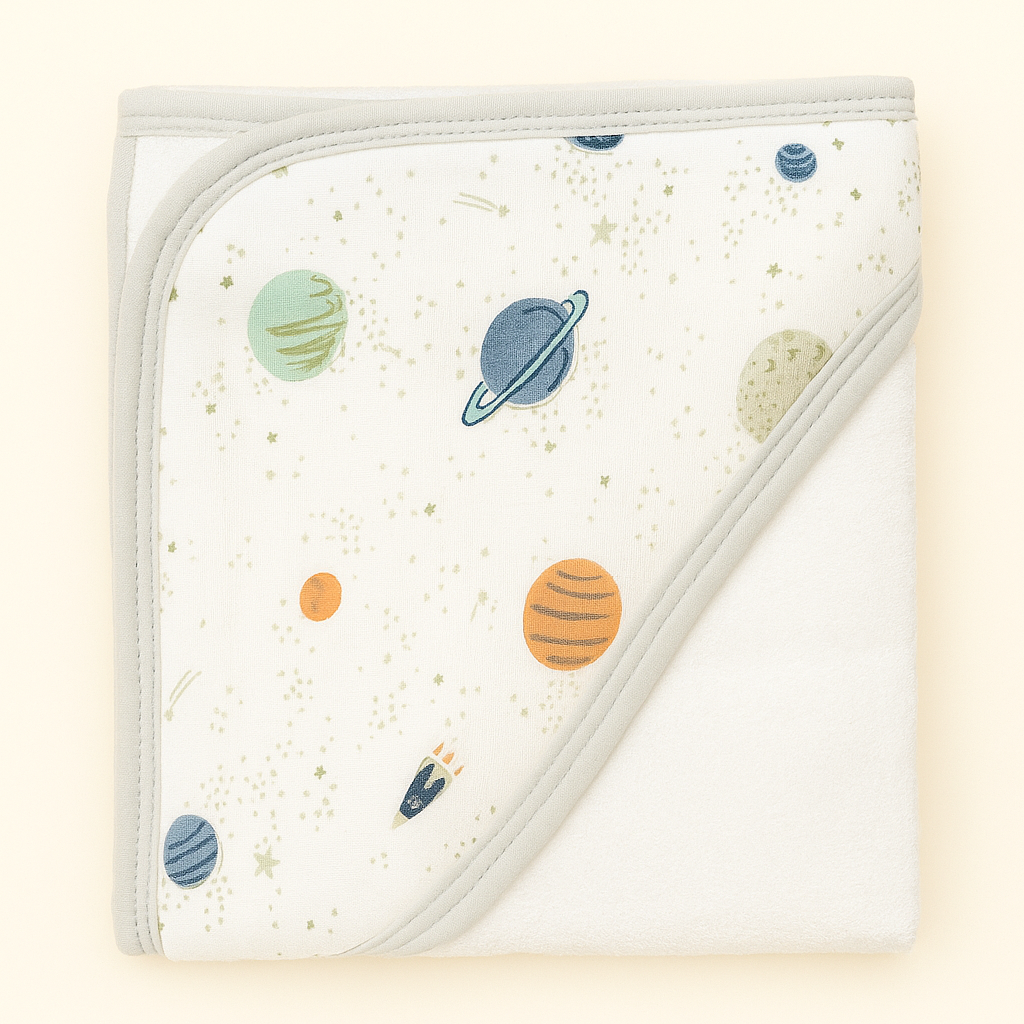 Smile Baby Premium Cotton Hooded Baby Bath Towel – Space Print | Soft, Absorbent & Gentle for Newborns | 0-12 Months