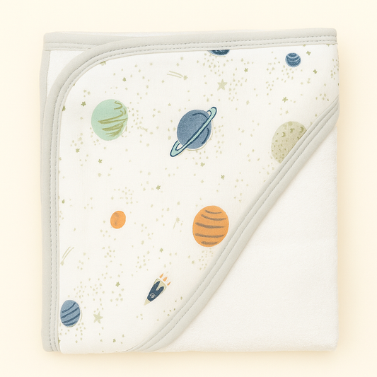 Smile Baby Premium Cotton Hooded Baby Bath Towel – Space Print | Soft, Absorbent & Gentle for Newborns | 0-12 Months