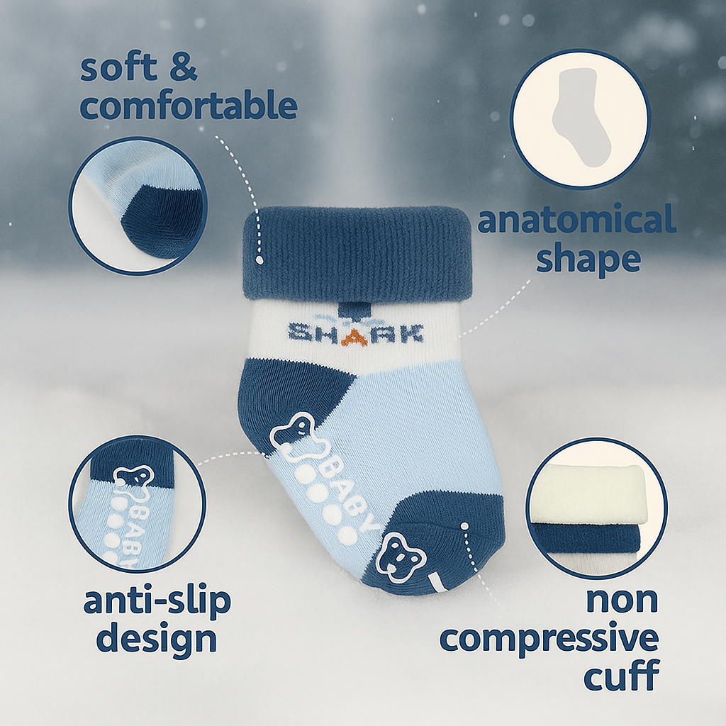 Smile Baby New Born Socks | Soft Cotton Booties for Infants (0–12 Months) | Pack of 3 Warm & Non-Slip Baby Socks
