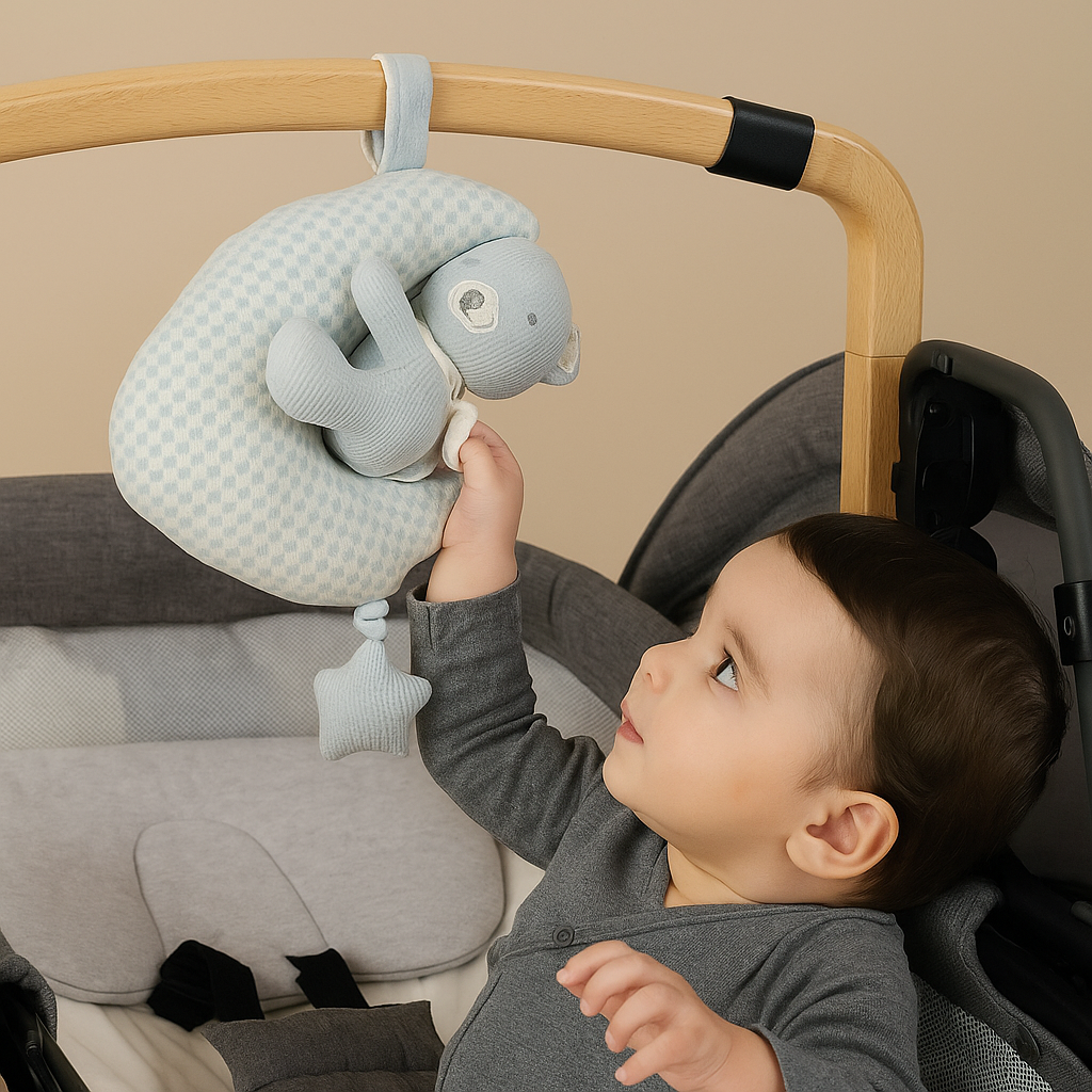 Smile Baby Soft Musical Hanging Toy – Moon and Teddy Design | Crib, Stroller & Cot Hanging Toy for Newborns (Grey)