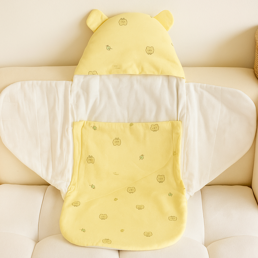 Smile Baby Soft Baby Sleeping Bag with Hood – Cozy Wrap for Newborns & Infants (0–6 Months) | Available in Yellow & Pink Colors