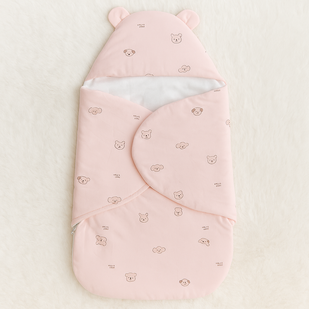 Smile Baby Soft Baby Sleeping Bag with Hood – Cozy Wrap for Newborns & Infants (0–6 Months) | Available in Yellow & Pink Colors