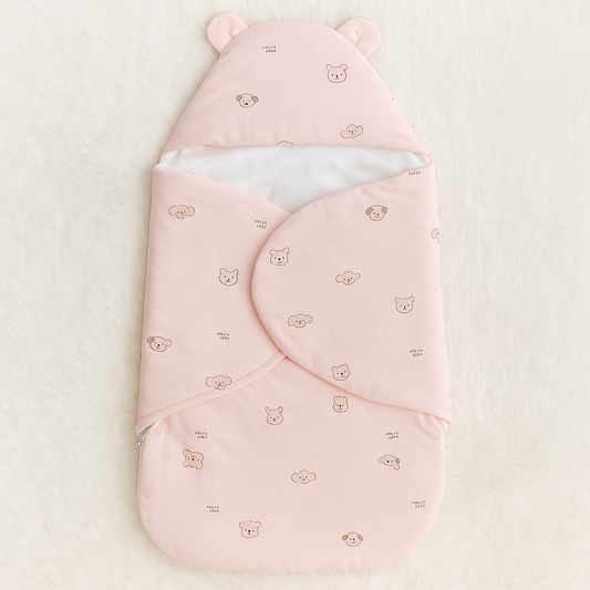 Smile Baby Soft Baby Sleeping Bag with Hood – Cozy Wrap for Newborns & Infants (0–6 Months) | Available in Yellow & Pink Colors