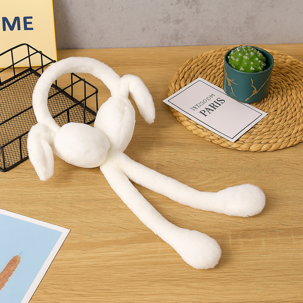 Smile Baby Plush Bunny Earmuffs with Moving Jumping Ears | Soft Warm Winter Ear Covers for Kids & Girls | Cute Air-Pump Jumping Ears Design – Available in Blue, Brown, White, Pink, Peach, Cream & Grey