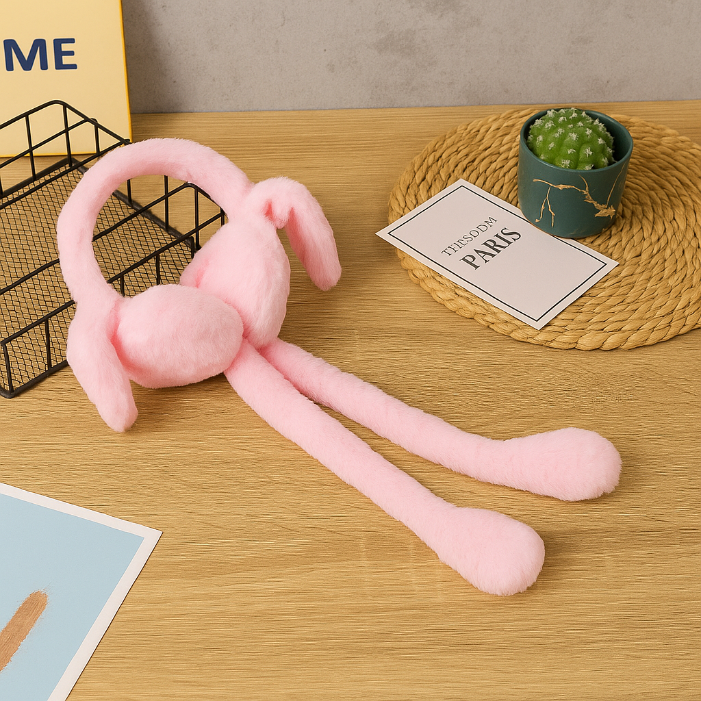 Smile Baby Plush Bunny Earmuffs with Moving Jumping Ears | Soft Warm Winter Ear Covers for Kids & Girls | Cute Air-Pump Jumping Ears Design – Available in Blue, Brown, White, Pink, Peach, Cream & Grey