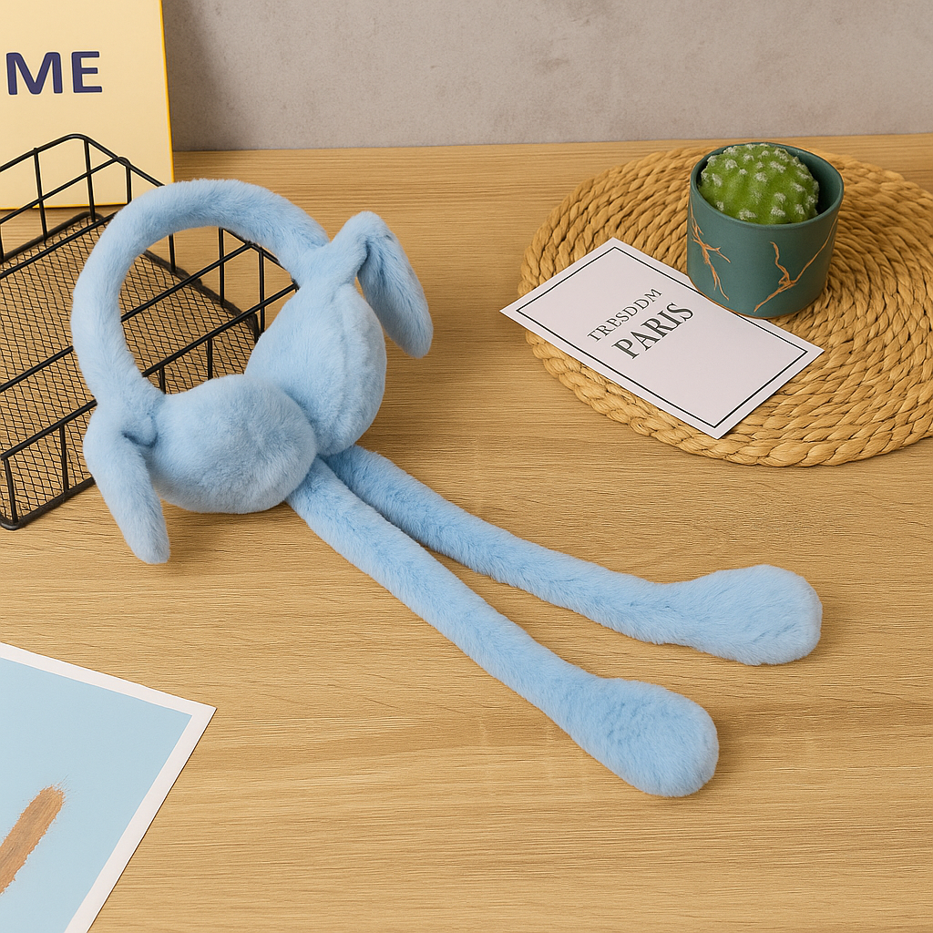 Smile Baby Plush Bunny Earmuffs with Moving Jumping Ears | Soft Warm Winter Ear Covers for Kids & Girls | Cute Air-Pump Jumping Ears Design – Available in Blue, Brown, White, Pink, Peach, Cream & Grey