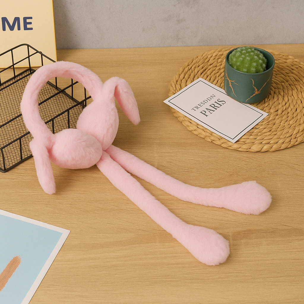 Smile Baby Plush Bunny Earmuffs with Moving Jumping Ears | Soft Warm Winter Ear Covers for Kids & Girls | Cute Air-Pump Jumping Ears Design – Available in Blue, Brown, White, Pink, Peach, Cream & Grey