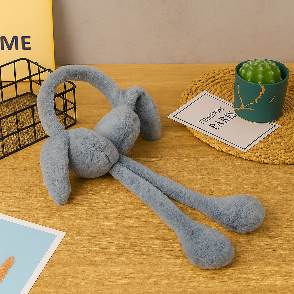 Smile Baby Plush Bunny Earmuffs with Moving Jumping Ears | Soft Warm Winter Ear Covers for Kids & Girls | Cute Air-Pump Jumping Ears Design – Available in Blue, Brown, White, Pink, Peach, Cream & Grey