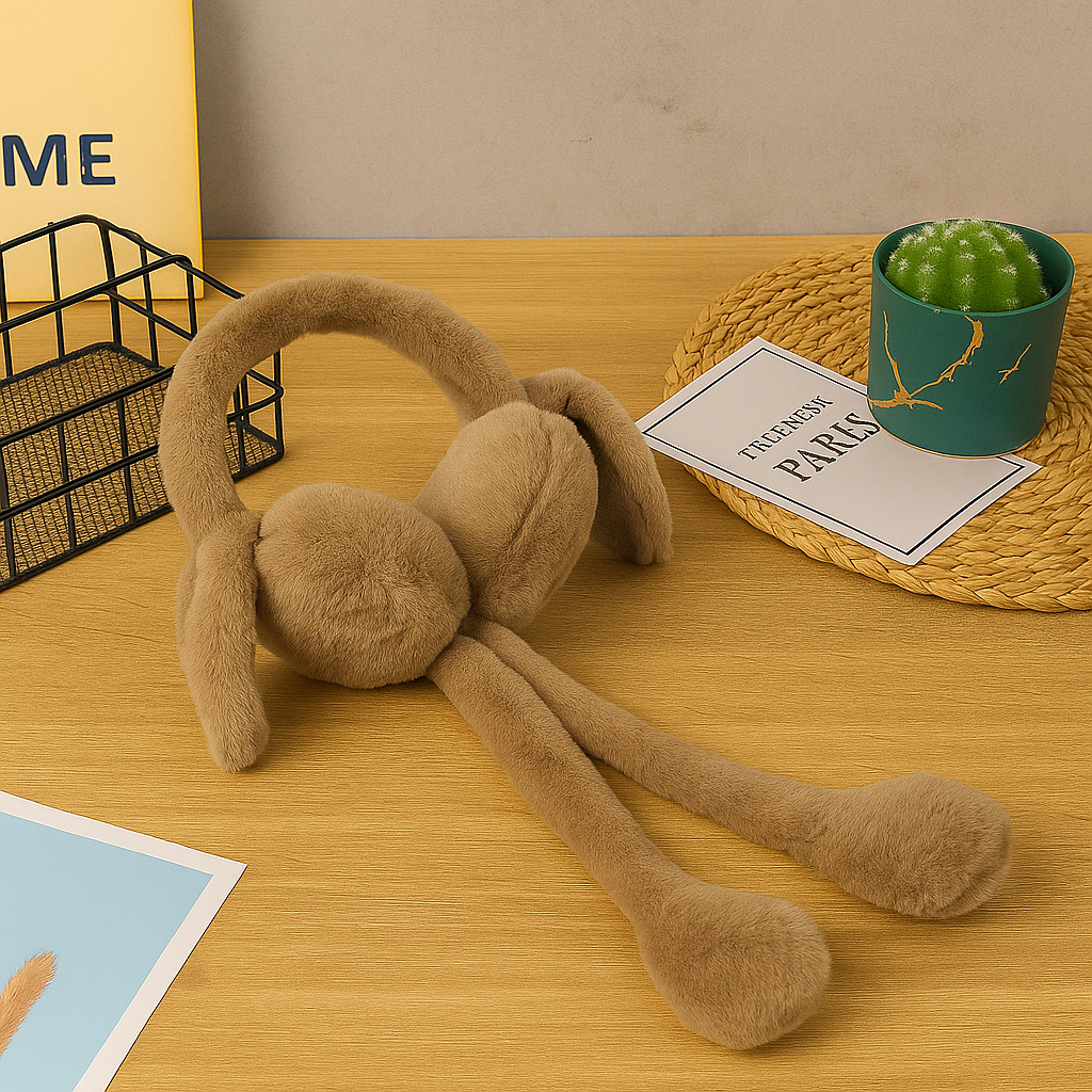 Smile Baby Plush Bunny Earmuffs with Moving Jumping Ears | Soft Warm Winter Ear Covers for Kids & Girls | Cute Air-Pump Jumping Ears Design – Available in Blue, Brown, White, Pink, Peach, Cream & Grey