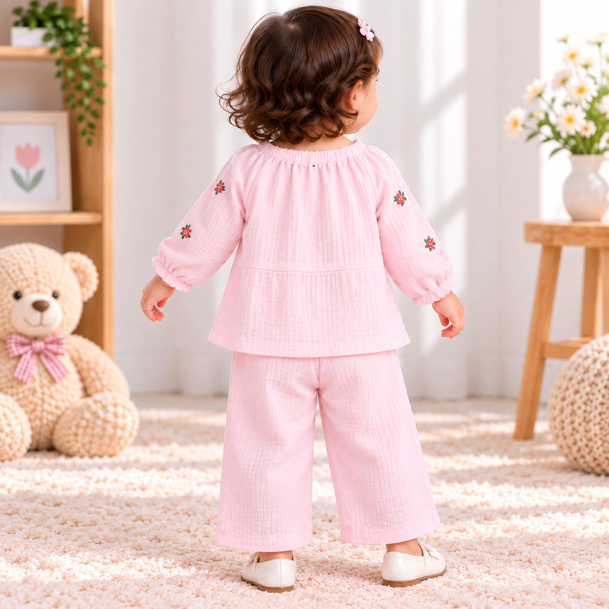 Smile Baby Girls Muslin Cotton Floral Night Suit 
