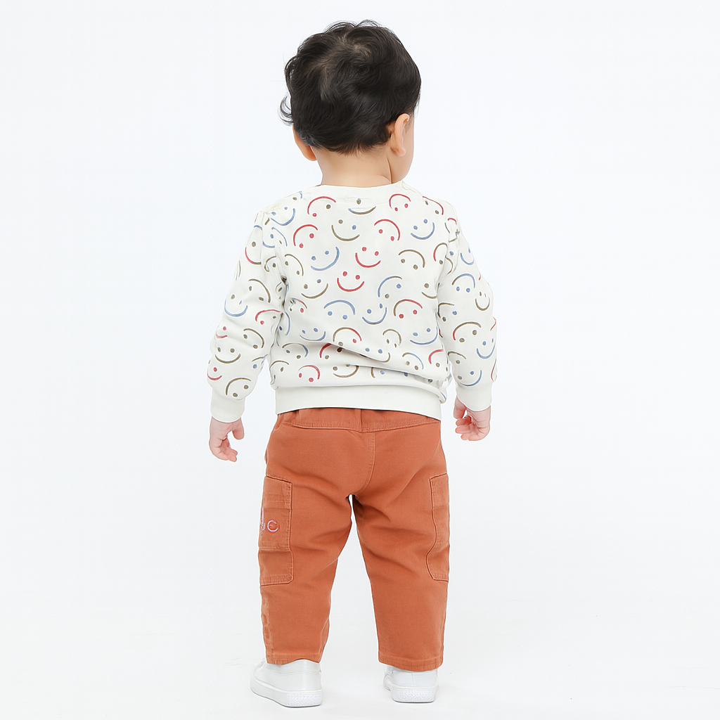 Smile Baby Boys Sweatshirt with Cargo Pants Set – Olive & Rust | 0-3 Years