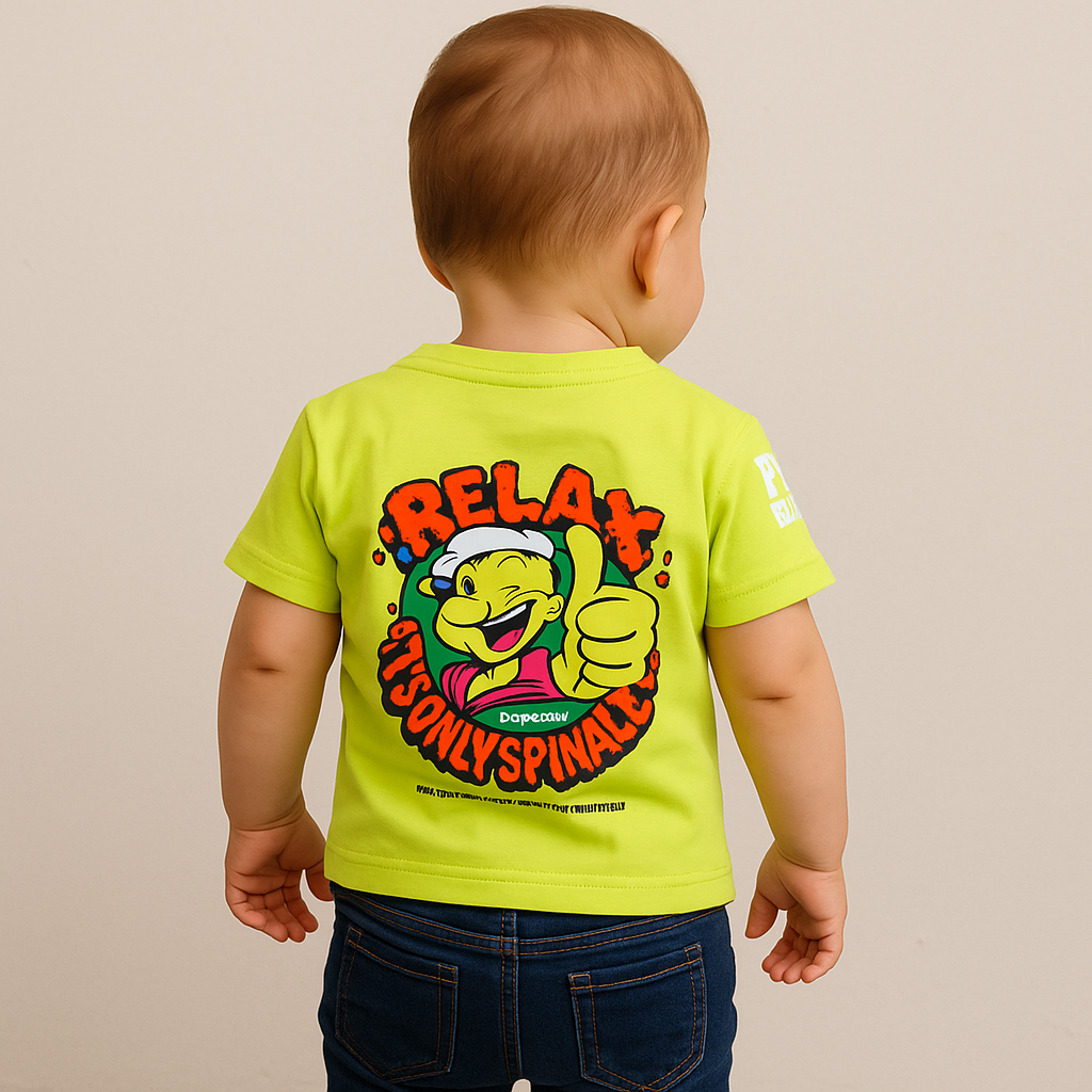 COOLEST Popeye Printed T-Shirt for Boys | Age 12 Months – 4 Years | Bottle Green & Neon Green
