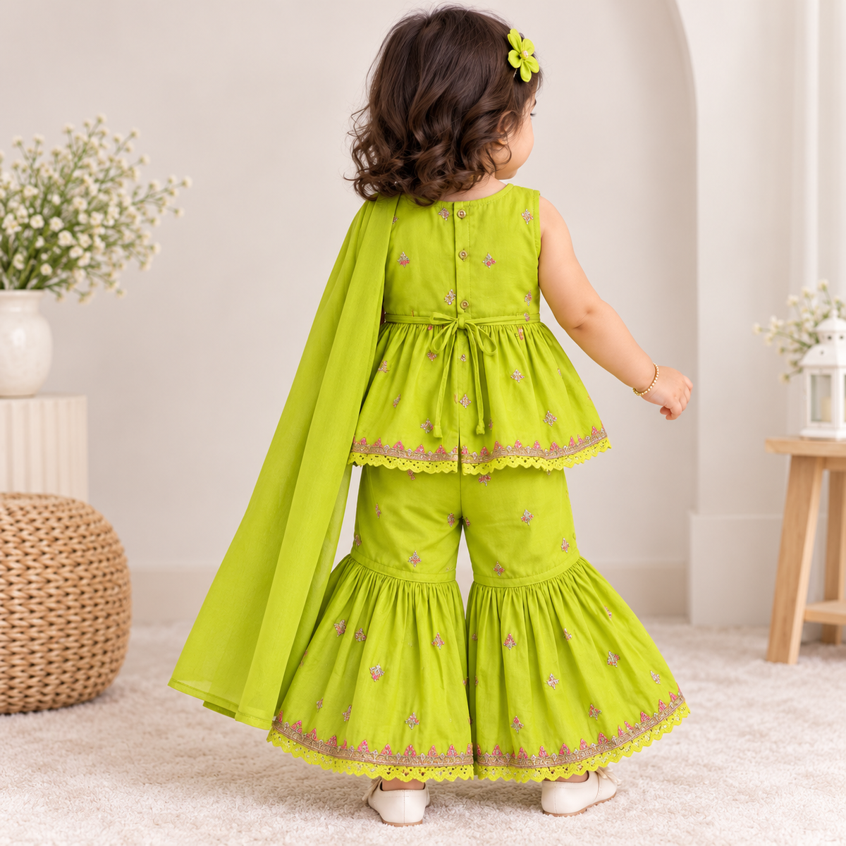 Green Girls Sharara Set | Embroidered Ethnic Wear | SMILE BABY | 3M TO 18M 