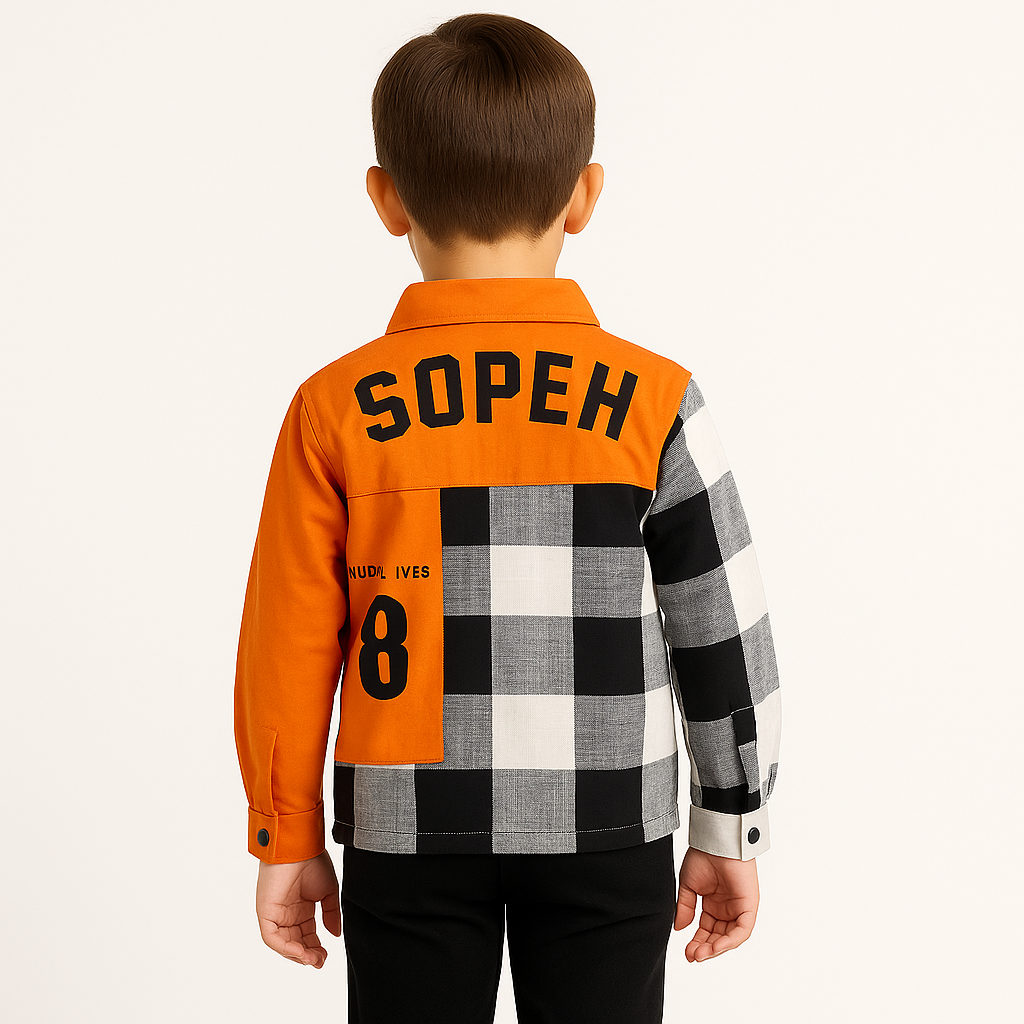 COOLEST Boys Colorblock Check Shirt | Ages 3–12 Years | Color Options: Black, Orange & Neon Green