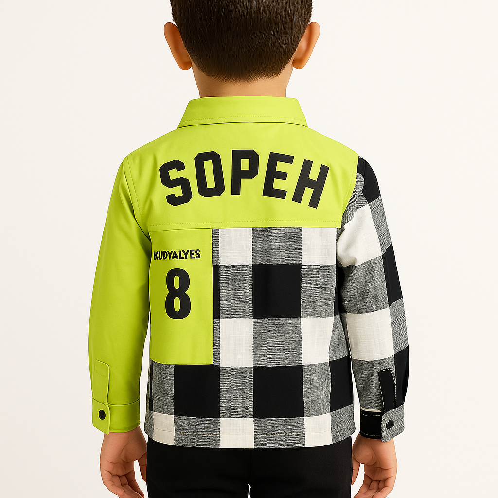 COOLEST Boys Colorblock Check Shirt | Ages 3–12 Years | Color Options: Black, Orange & Neon Green