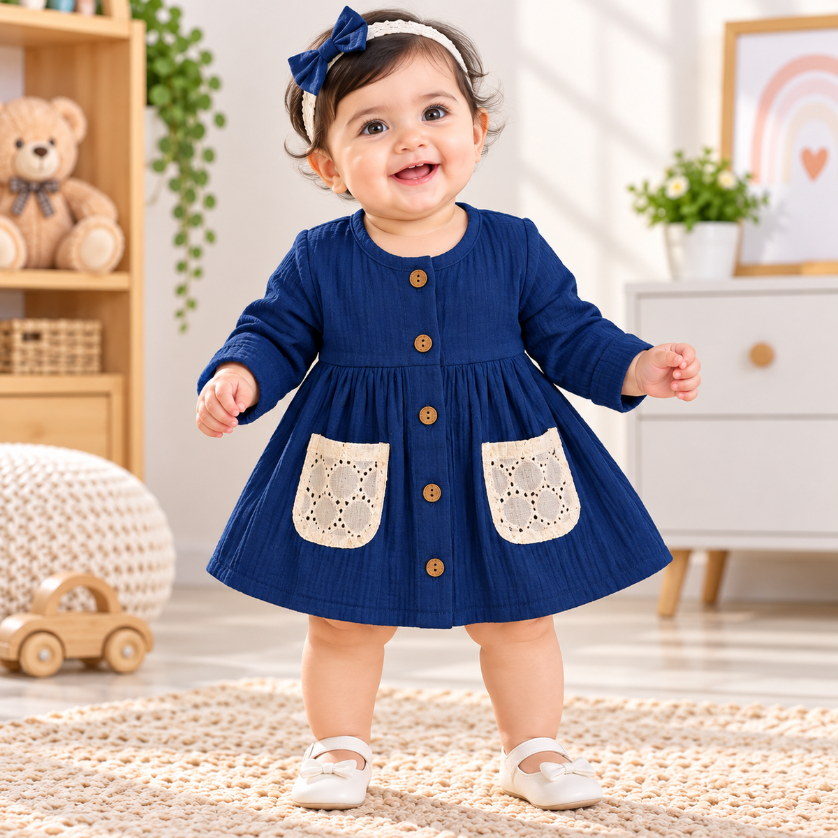 Smile Baby navy baby girl frock front view