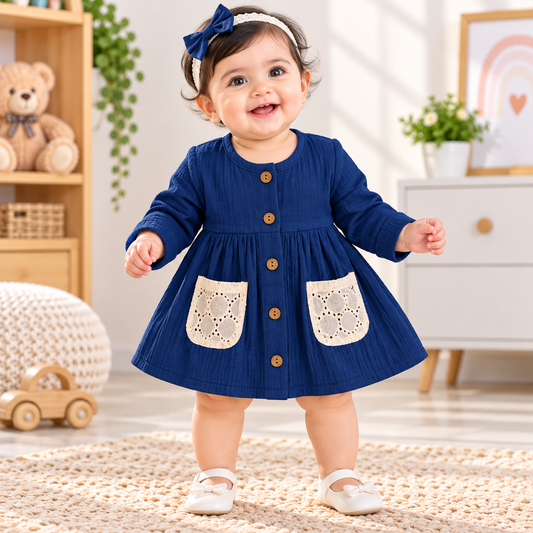 Smile Baby navy baby girl frock front view