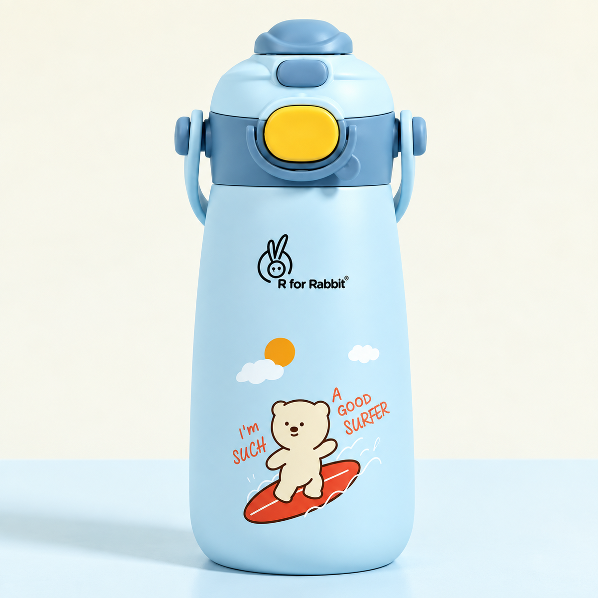 R for Rabbit 500 ml blue kids water bottle with straw and spout