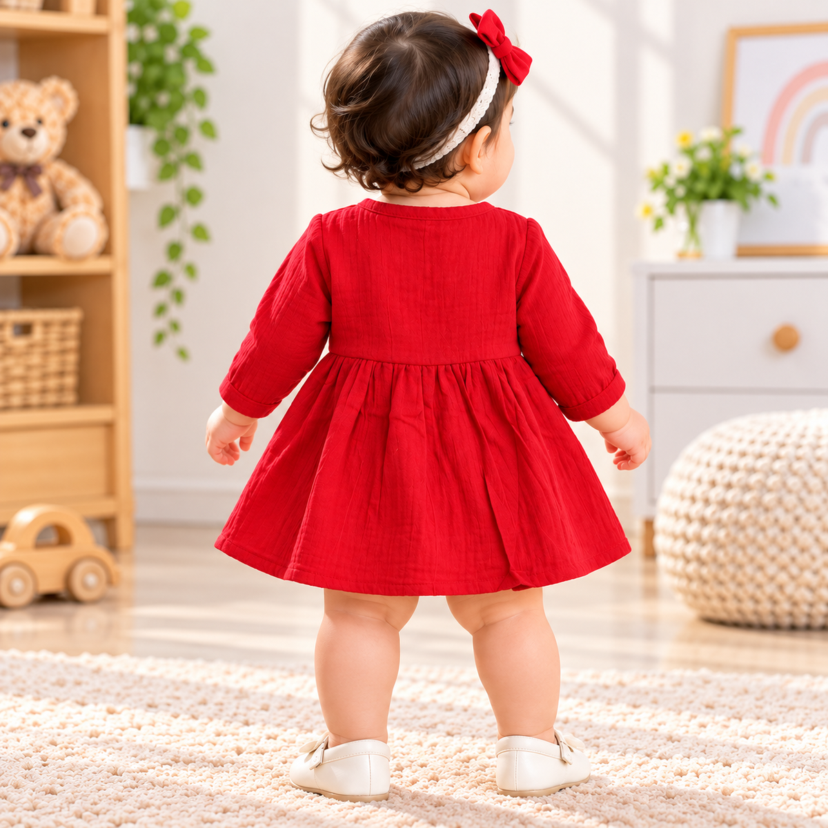 Smile Baby red baby girl frock back view