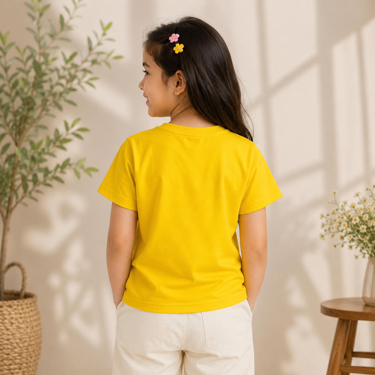 Reverse X-Treme girls yellow short-sleeve T-shirt back view showing plain design, crew neck and neat stitching
