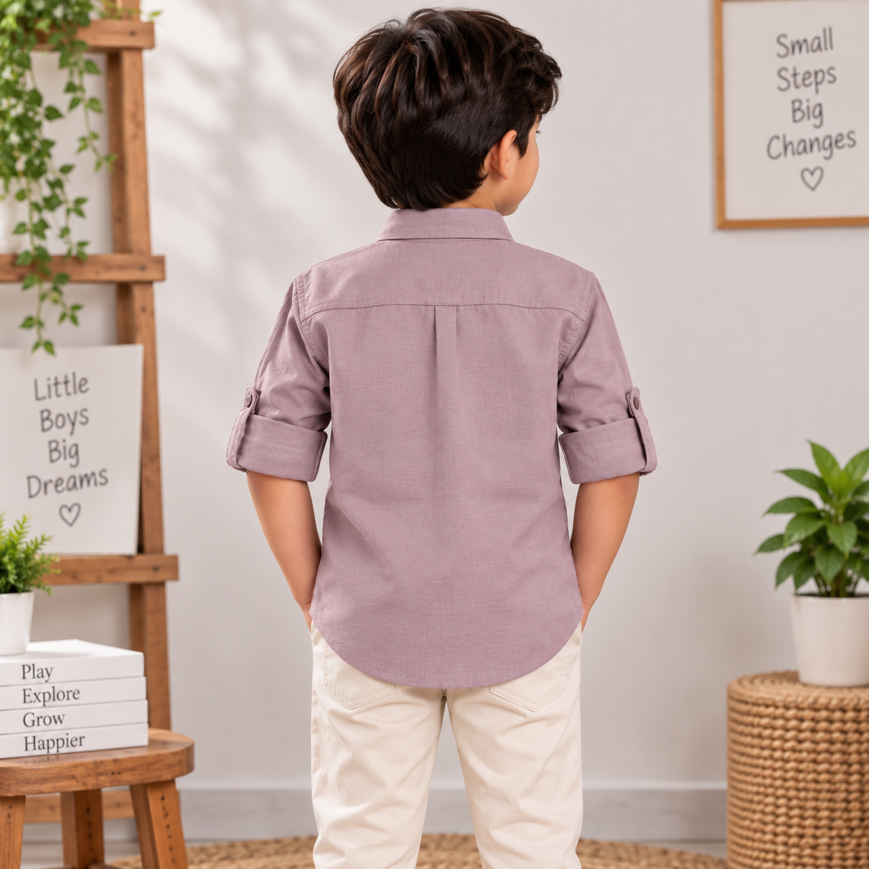 Smile Baby boys purple full sleeve shirt back view