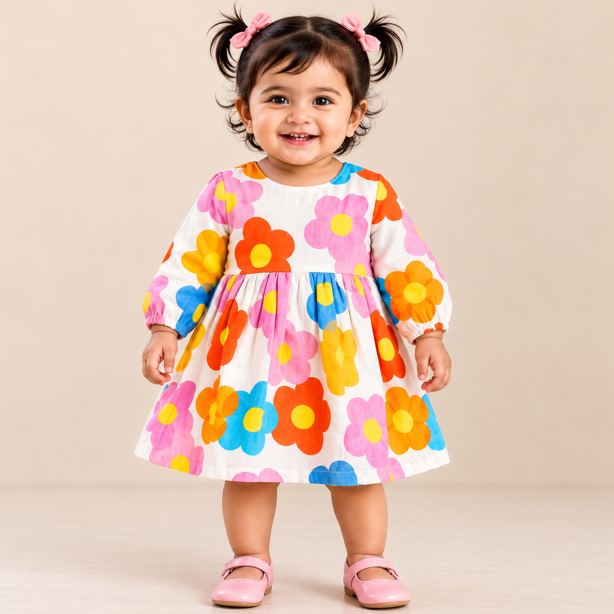 ORRIGANY Baby Girls Multicolour Floral Long Sleeve Dress 