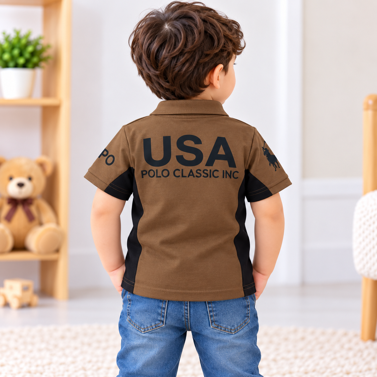 99 BALLON Boys USA Graphic Polo T-Shirt with Contrast Panels 