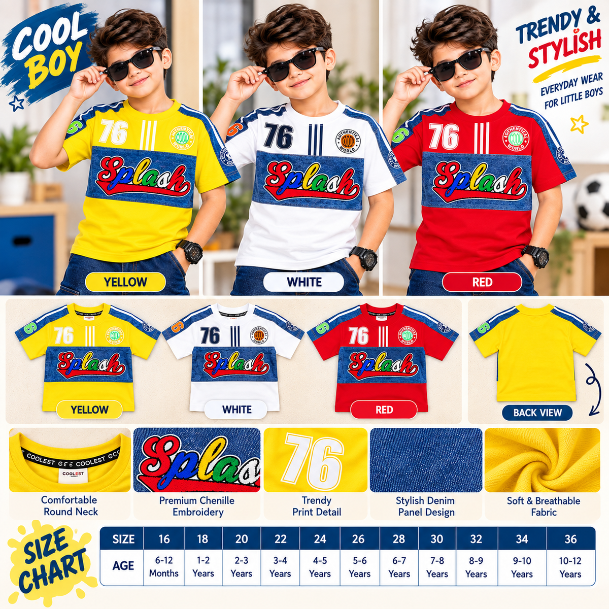 COOLEST Boys Graphic Print T-Shirt | Stylish Casual Half Sleeve Tee 