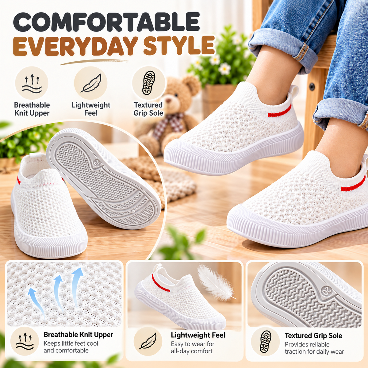 SMILE BABY white knit sneakers - product infographic