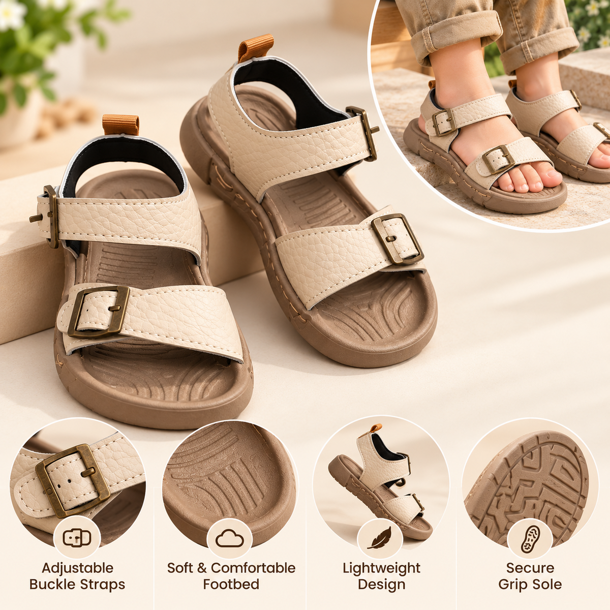 SMILE BABY beige baby sandals feature guide