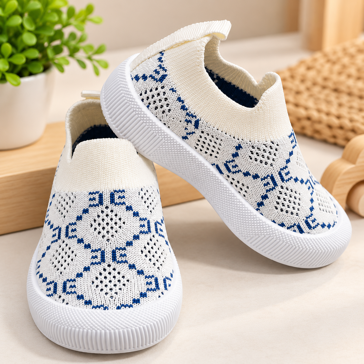 SMILE BABY kids beige knit slip-on sneakers