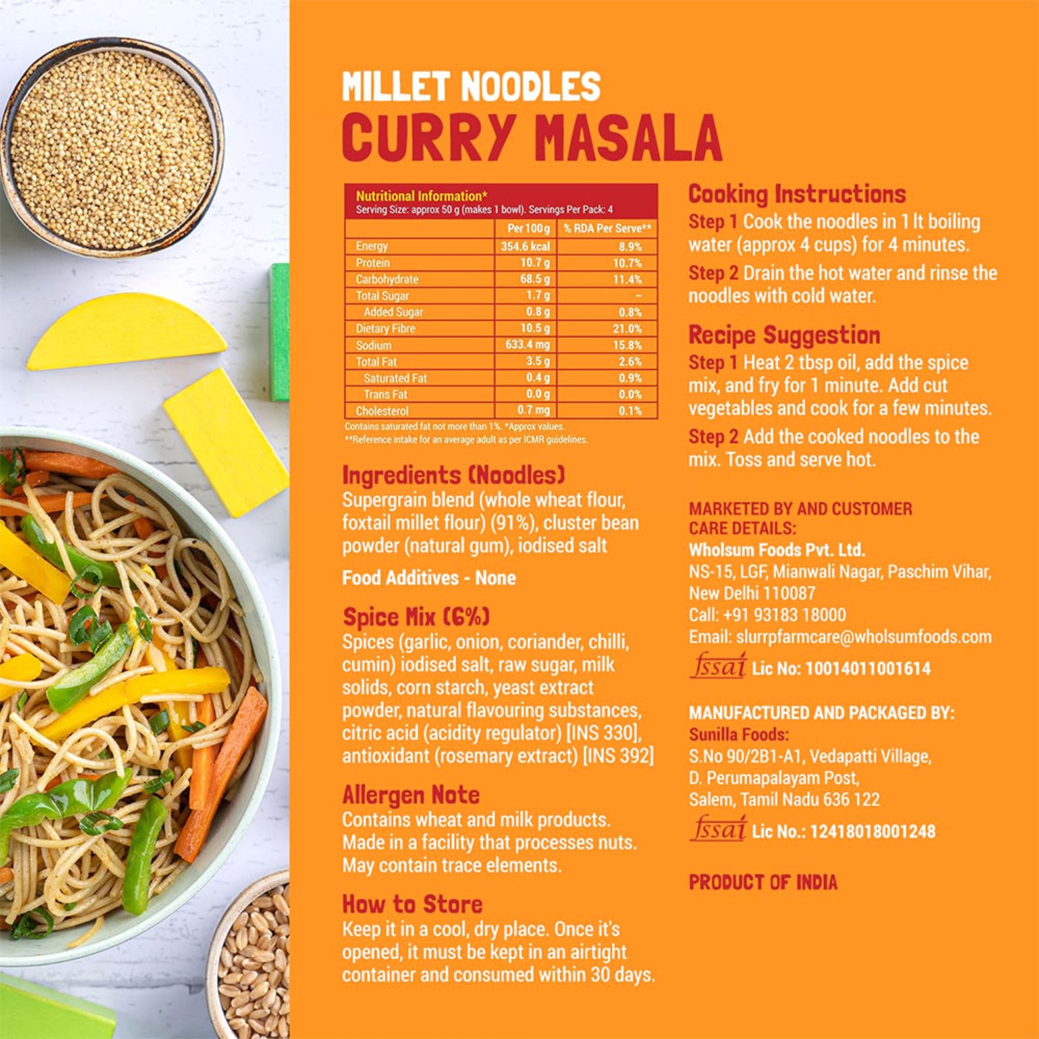 Slurrp Farm Classic Curry Masala Millet Noodles Baby Food For 2years & above – 192gm