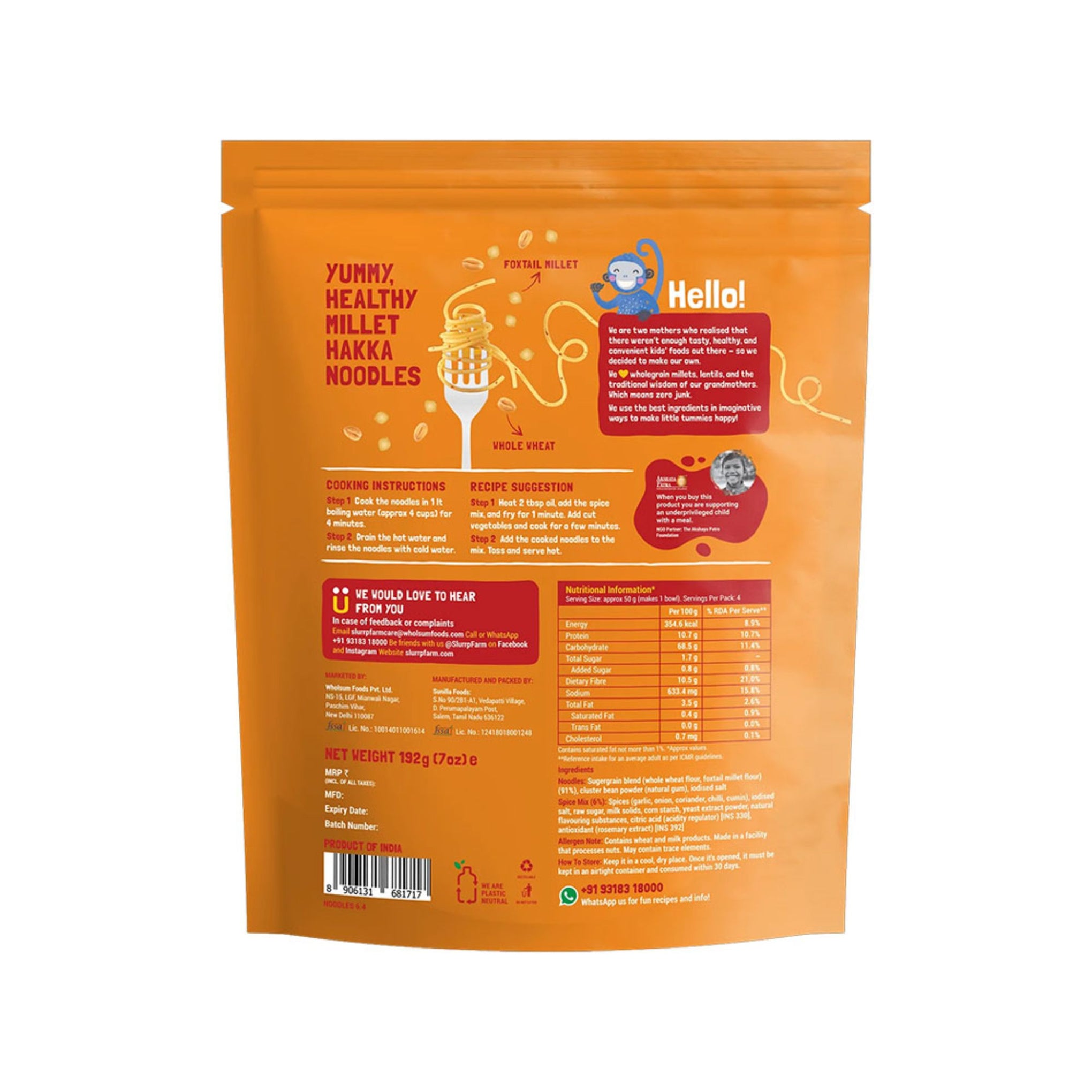 Slurrp Farm Classic Curry Masala Millet Noodles Baby Food For 2years & above – 192gm