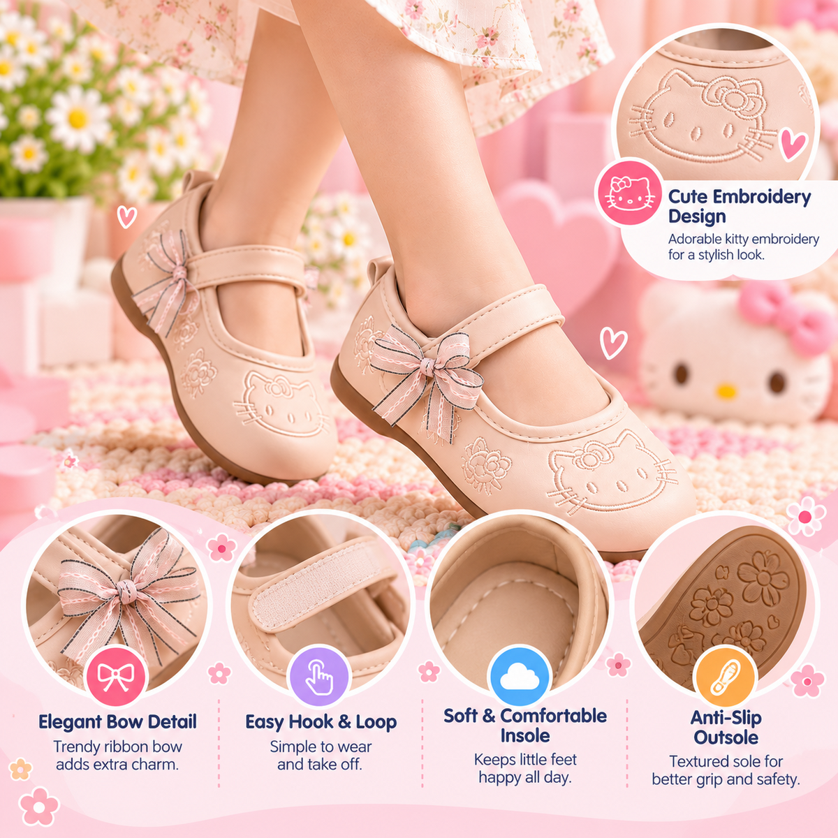 SMILE BABY pink kitty Mary Jane shoe features