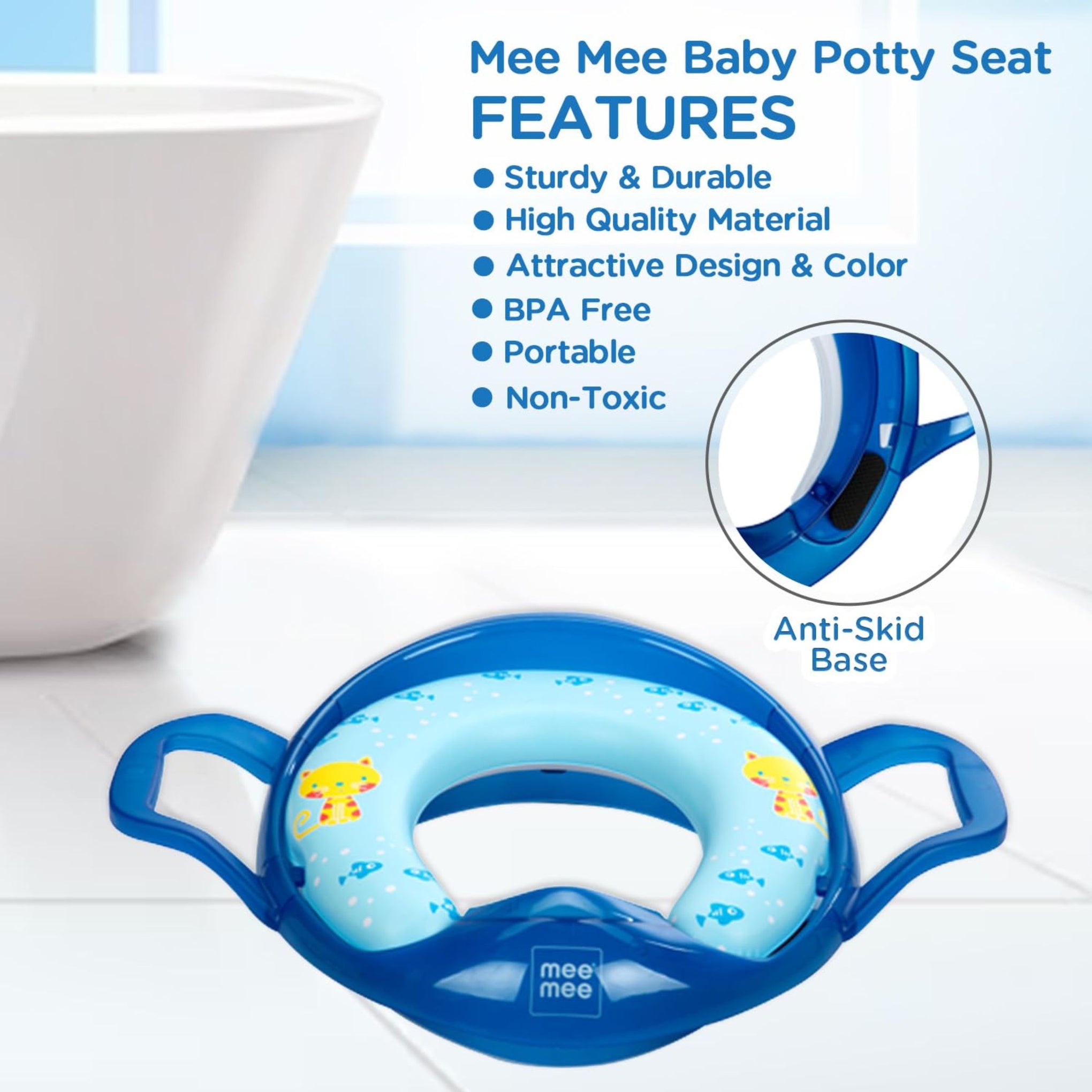 Mee Mee Soft Cushioned Potty Seat with Support Handles / TRAVEL FRINDLY / POTTY TRAINING SEAT (Regular, Blue)