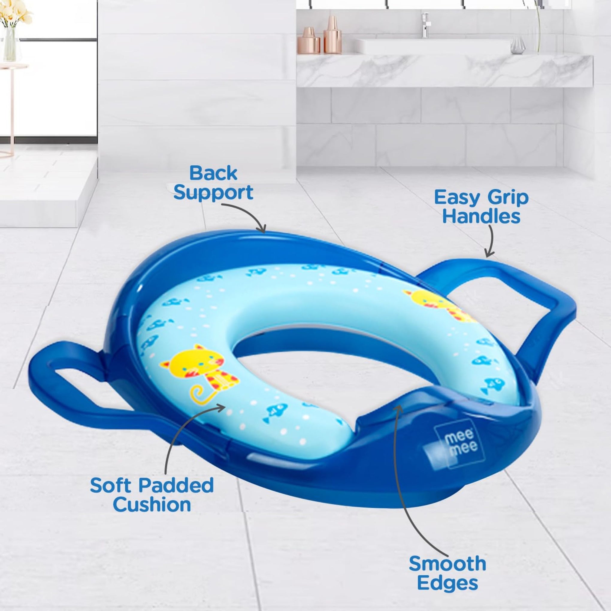 Mee Mee Soft Cushioned Potty Seat with Support Handles / TRAVEL FRINDLY / POTTY TRAINING SEAT (Regular, Blue)