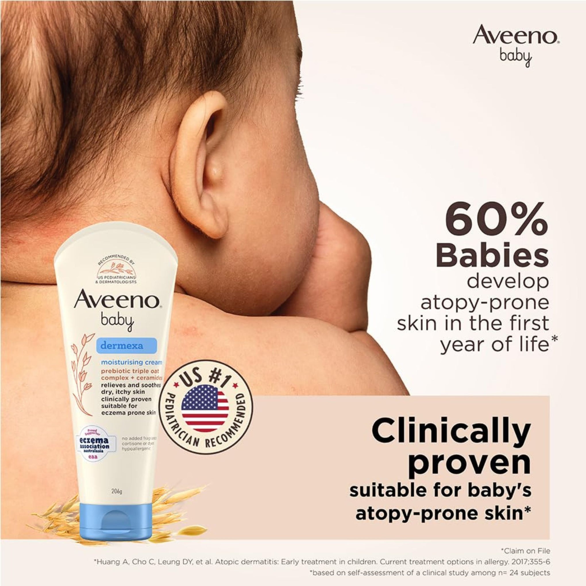 Aveeno Baby Dermexa Moisturising Cream for Eczema-Prone Skin | Prebiotic Triple Oat & Ceramides | 206 g