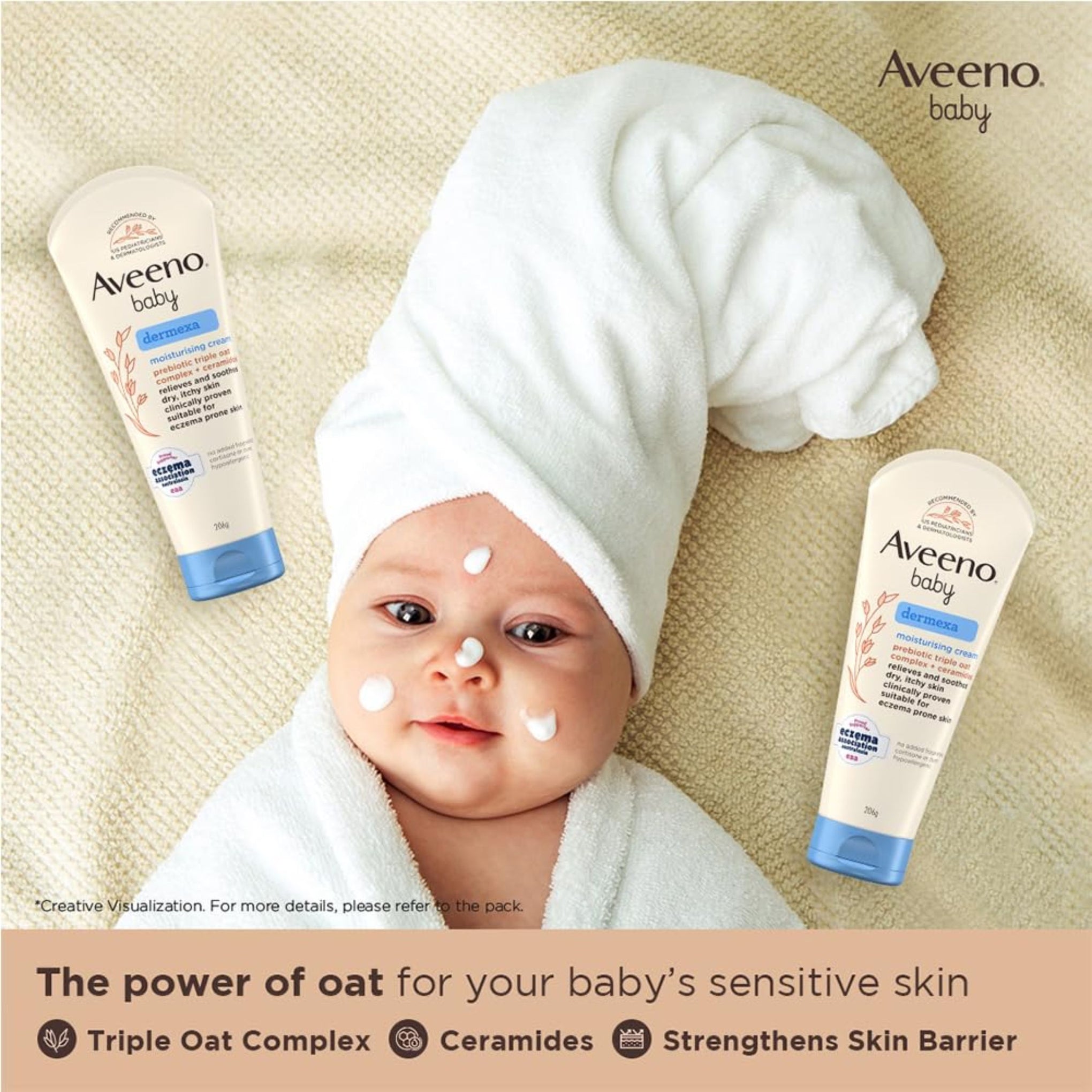 Aveeno Baby Dermexa Moisturising Cream for Eczema-Prone Skin | Prebiotic Triple Oat & Ceramides | 206 g