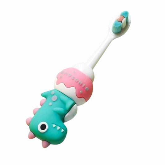 Smile Baby 3D Cartoon Handle Soft Bristles Manual Operation Toothbrush For Children's With Travel Case For Toddler 2 To 7 Years (Dino Green/Pink)